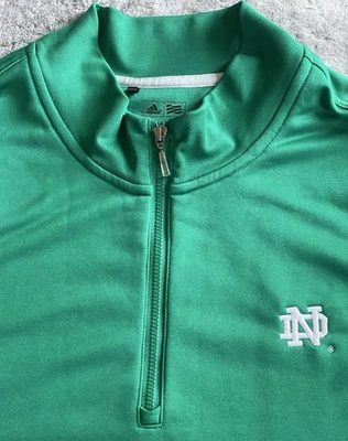 #ad NORTH DAKOTA FIGHTING SIOUX ADIDAS CLIMALITE GREEN 1 4 ZIP PULLOVER MENS L EUC $27.08