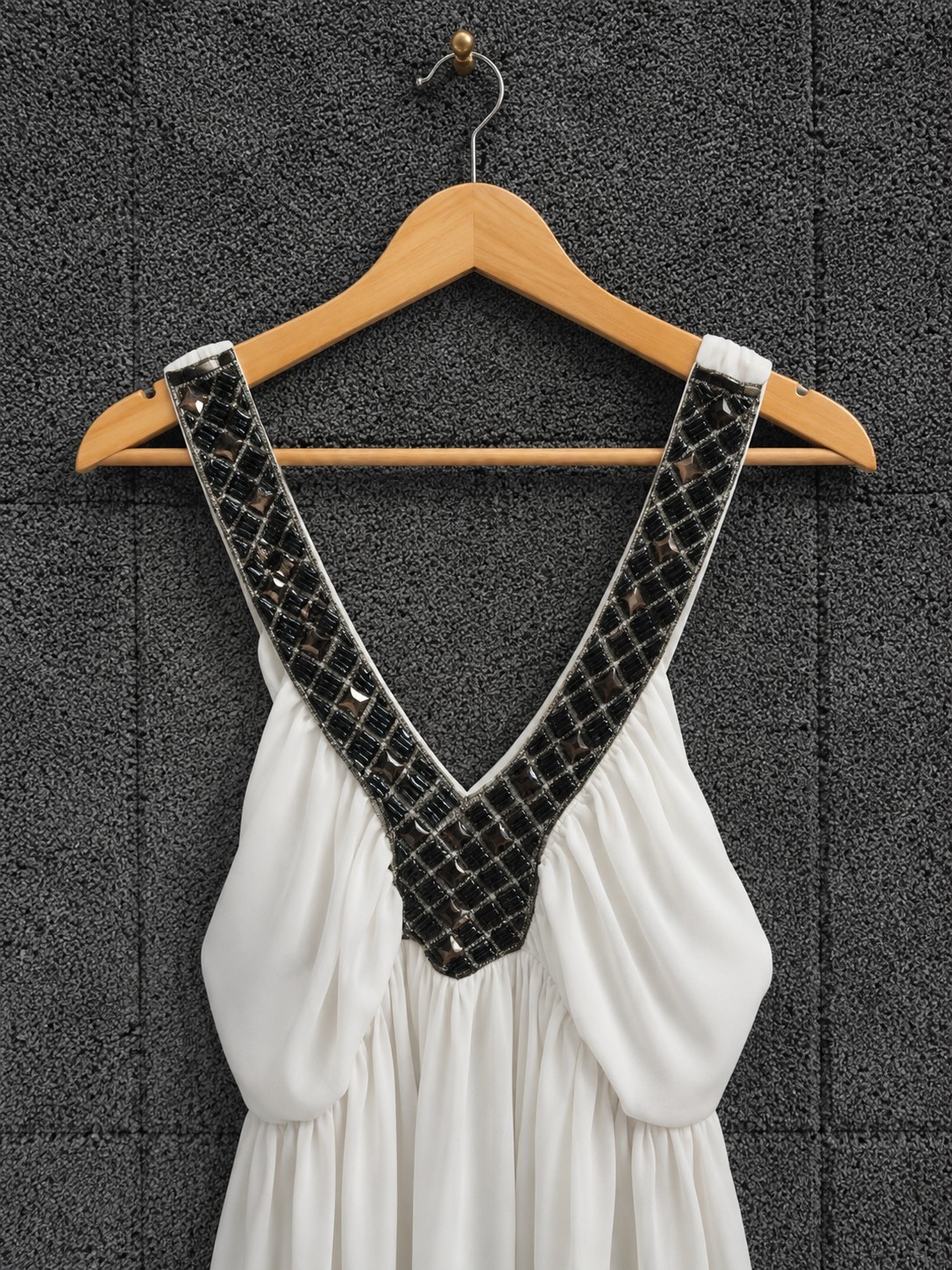 White Beaded V Neck Smocked Maxi Dress 12 Occasion Lined Floaty Zack London image 3