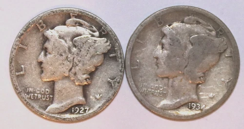 (2) Mercury Dimes - 1927P(VG) 1934P(Good) - #2725AT