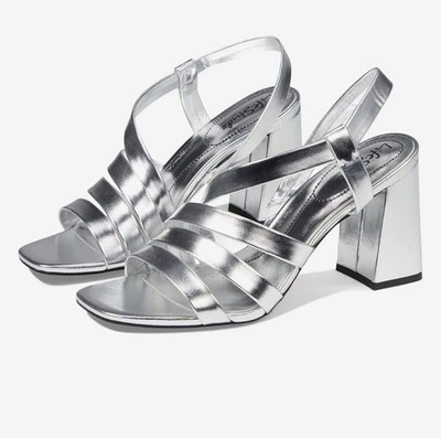 LifeStride Silver Strappy Block Heel Buckle Sandals Women s US 11 W Formal