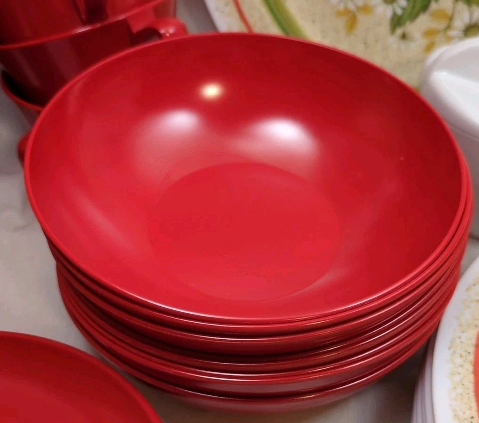 Juego de platos de melamina vintage años 70 NHP artículos artesanales 42 piezas plato tazón fresa Foto 4 de 4