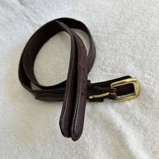 Vintage Lands End Made in USA Brown Leather Overlay Belt Size 38 Solid Brass