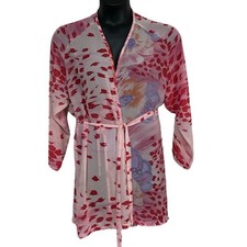 VINTAGE Victoria's Secret Sheer Pink Floral  Short Robe One  Size