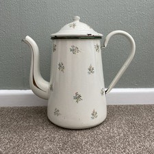 Large Vintage Enamel Coffee Pot Cream & floral design Kitchenalia cottagecore