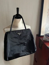 PRADA Nylon Black Tote Bag with Logo, Women's, Excellent Condition
