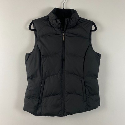 Eddie Bauer Goose Down Vest Womens Small Black Full Zip Mock Neck Pockets