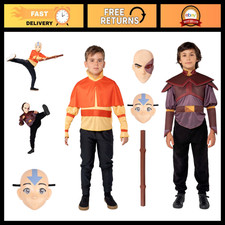 Avatar Airbender Dress Up Costume Set - 5-Piece with Tops, Masks  Staff, M 8-10