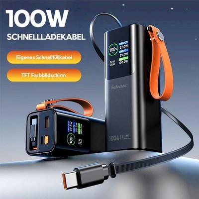 Powerbank 50000mAh tragbares Ladegerät integriertem USB-C-Kabel 100W Max