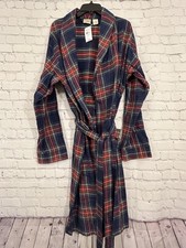 L.L. Bean Robe Mens Large Navy Stewart Plaid Flannel Belted Sleepwear Lounge NEW