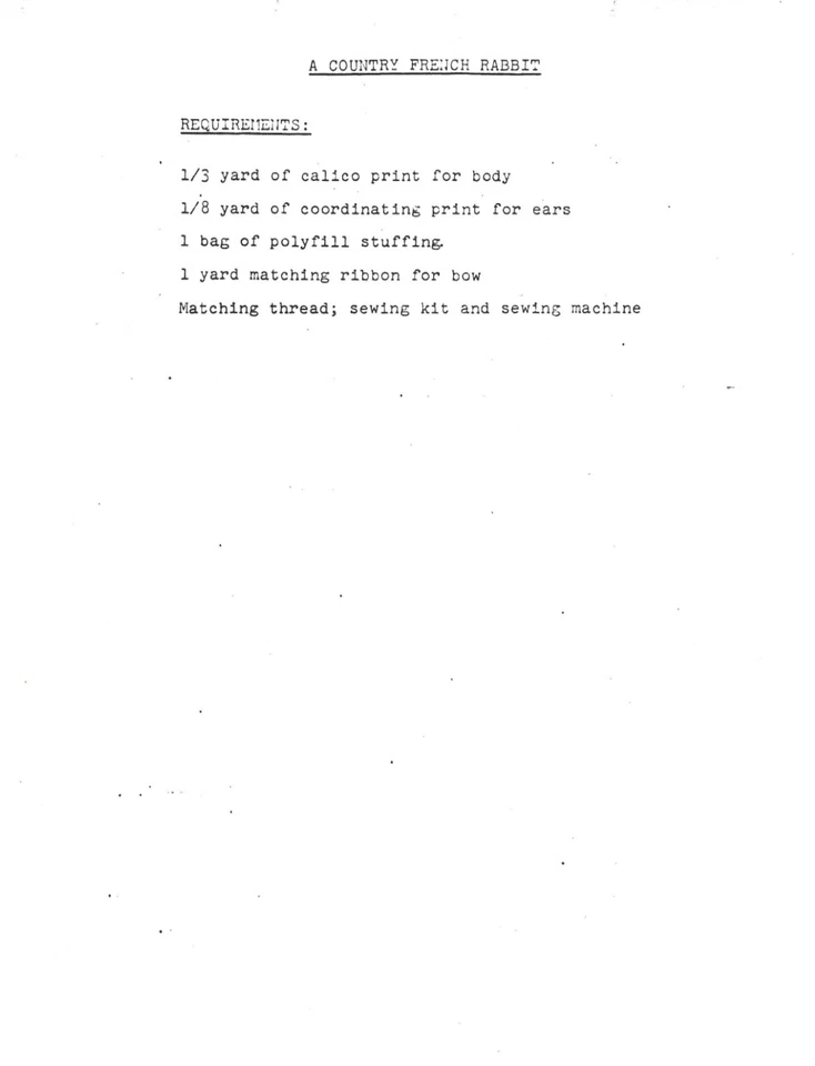 A French Country Rabbit Sewing Pattern Adapted by Christa Wagner 1983 - Image 2 of 2