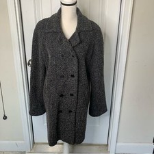 Halston Vintage Gray Boucle Double Breasted Long Coat Jacket Size 16