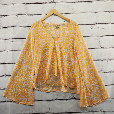 SHOW ME YOUR MUMU Top Womens Large Hi Low Semi Sheer Long Sleeve Floral