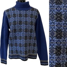JW Anderson x Uniqlo Blue Fair Isle Turtleneck Fair Isle Sweater Wool Uni L 40"