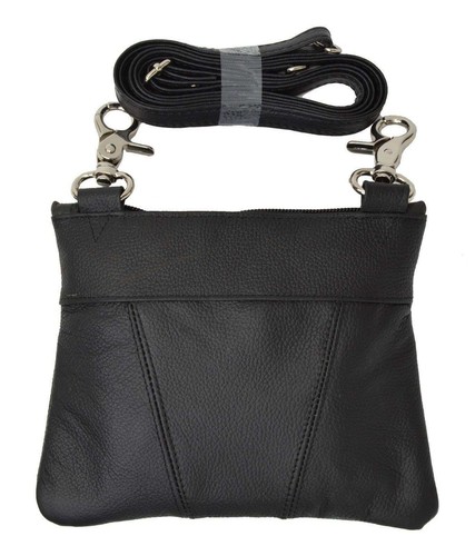 Schwarz Echt Rindsleder Umhängetasche Organizer Schultertasche Gürtelclip Konvertierbar - Bild 3 von 7