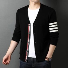 Men's Leisure Knitted Cardigan Sweater Black Korean Casual Coats Jacket Clothing