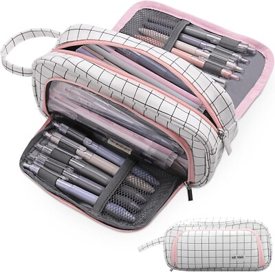 Large Pencil Case Pouch Pen Bag Zipper Student School Make Up Organizer White
