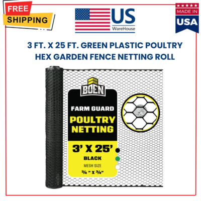 3 ft. x 25 ft. Green Plastic Poultry Hex Garden Fence Netting Roll