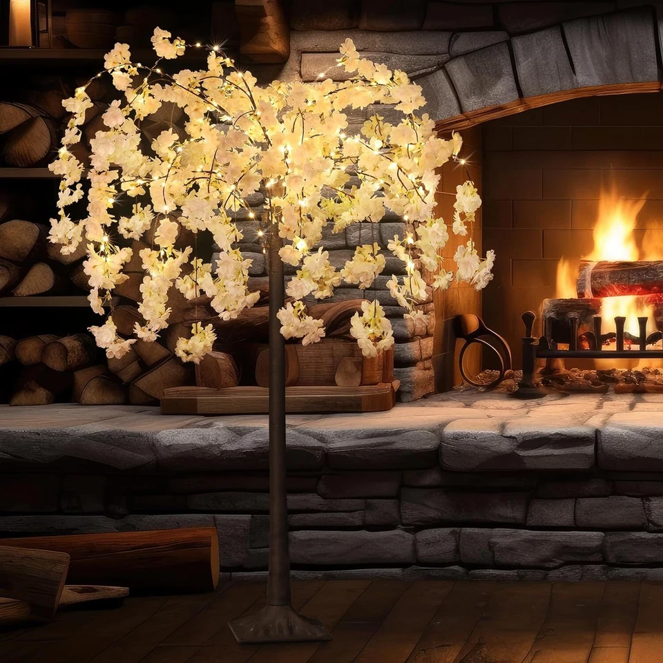 4FT Artificial Lighted Trees, Cherry Blossom Trees w/8 Lighting Modes Home Decor