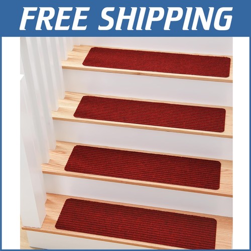 Set of 15 Slip-Resistant Stair Treads for Kids and Pets - 8" X 30" Red runners