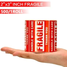 500 Fragile Stickers 2x3 Handle with Care Thank You 500 / Roll Warning Labels