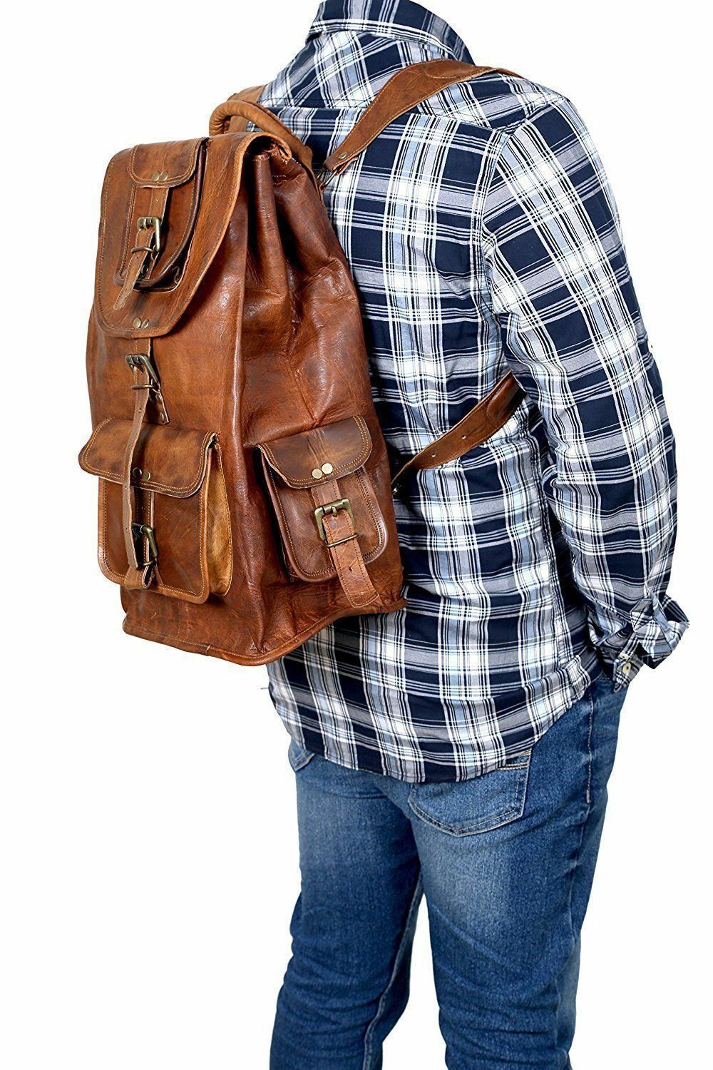 Real genuine leather Men's Backpack Bag laptop Satchel briefcase Brown Vintage