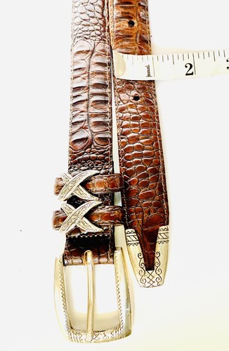 Cinturón de cuero de cocodrilo Brighton Style 4B108 clásico marrón en relieve 1" de ancho-ML/32 - Imagen 9 de 12