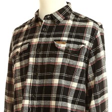 Field and Stream Plaid Flannel Outdoor Shirt Mens Large Black White Red