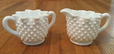 Fenton Crimped Star Shaped Hobnail White Milk Glass Cream Pitcher & Sugar Bowl
