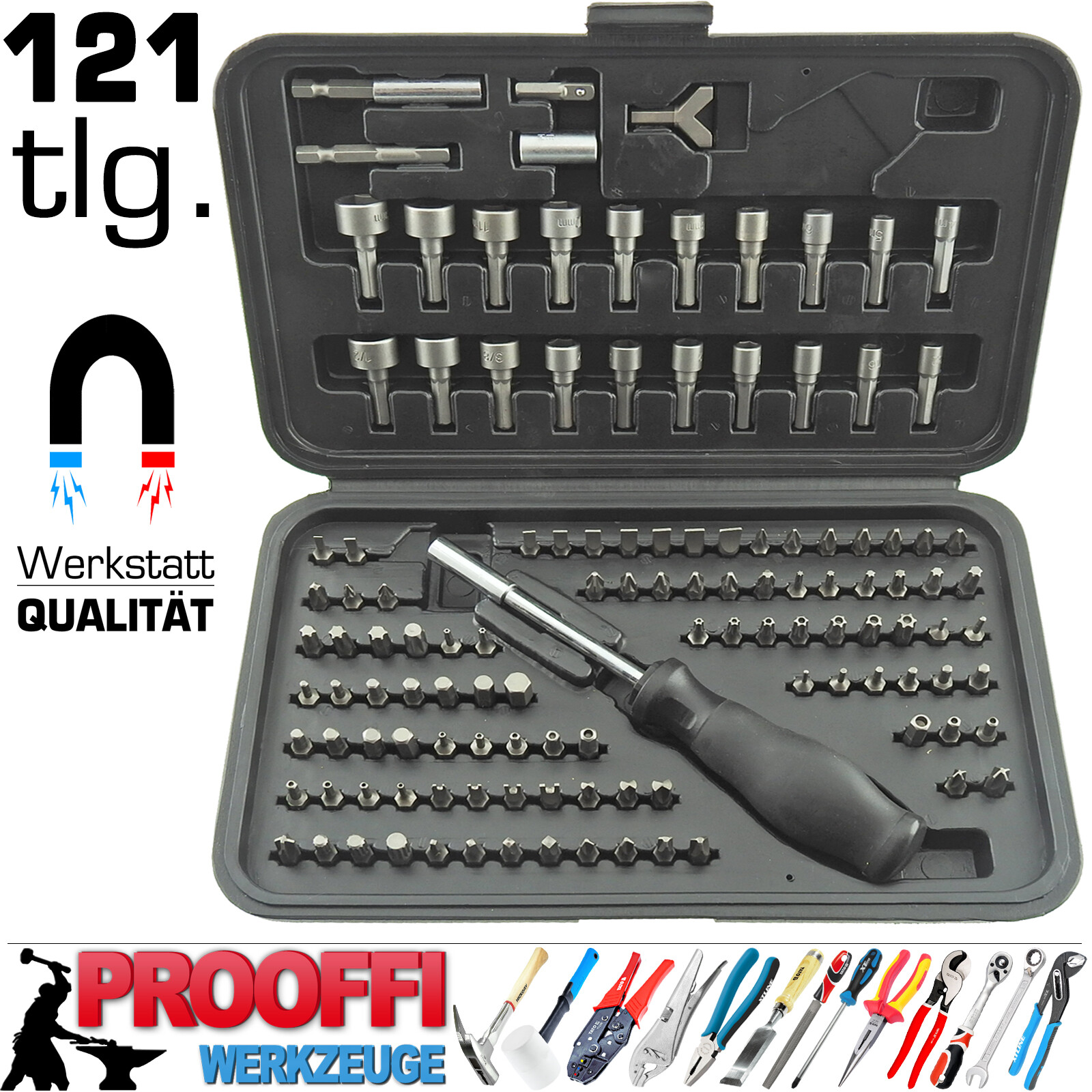 121-tlg Sicherheits Spezial Stecknuss Bits Set Torx Hexagon Vielzahn Flügel Kant