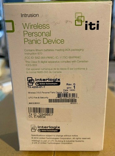 Brand New Interlogix TX-4200-01-1 Wireless Personal Panic Device (Discarded box) - Picture 2 of 6