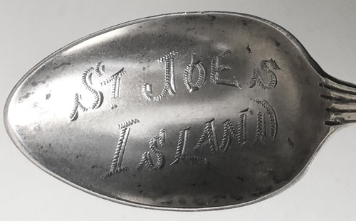 Antico cucchiaio souvenir argento sterling CANADA smalto corona foglia isola di St. Joe - Foto 5 di 5
