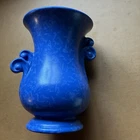 RUMRILL -  RED WING ART POTTERY: MATTE Dutch BLUE STIPPLE 7.5” ART DECO VASE
