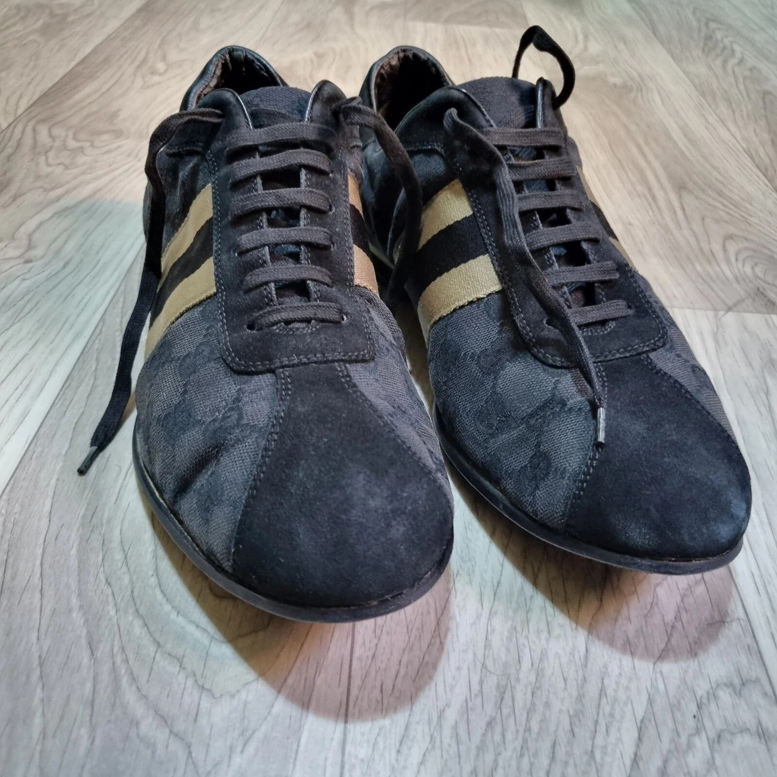 Gucci Chaussures Homme Noir Marine Guccissima Toile Daim Web Baskets GG Taille 10 Us