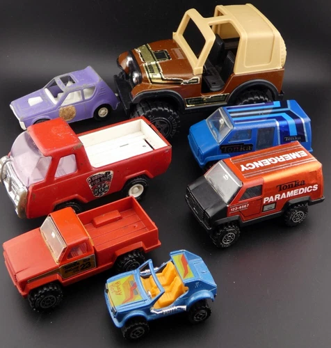 Vintage Tonka Scramblers, BuddyL Jeep Tootsietoy Gremlin and Majorette Car Lot