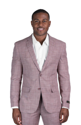 Slim Fit 2 Button Blazer Tweed Plaid Dusty Pink Notch Lapel Jacket AZAR MAN  | eBay