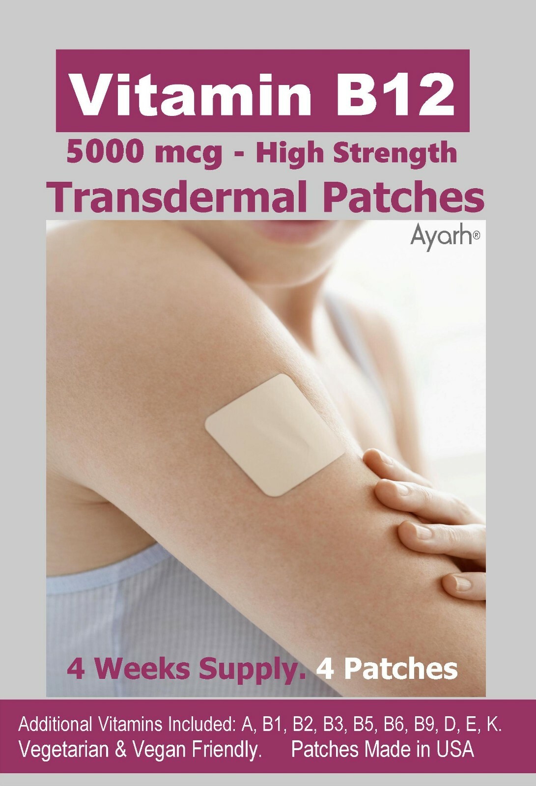 Vitamin B12-5000mcg (High Strength) Plus Additional Vitamins - Transdermal Patch