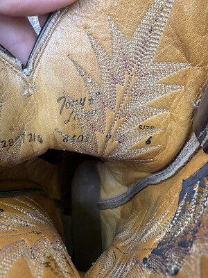 Vtg Tony Lama Black Label Elephant Print Round Toe Cowboy Boots Sz