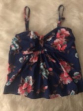COCOSHIP Tankini Swimsuit Top Blue White Red Floral Lightly Padded Size 12