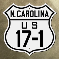 North Carolina US highway 17-1 marker route shield road sign 1926 301 Wilmington