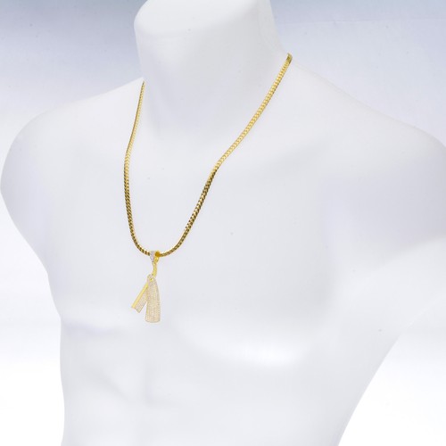 Men's Gold Toned CZ Barber Razor Pendant Miami Cuban Chain Necklace BCH