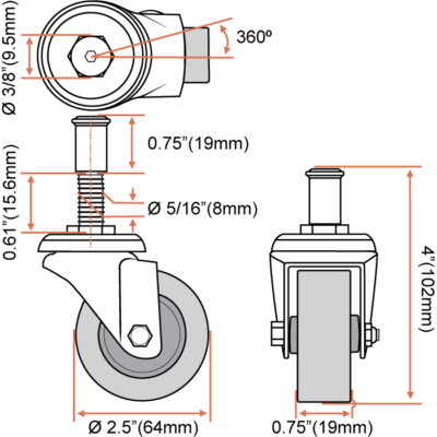 5 PZ RUOTE a rulli resistenti Casters mobili ruota EUR 18,39 - IT