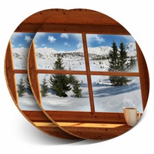 2 x Coasters - Alpine Window Ski Resort Skiing Home Gift #14195