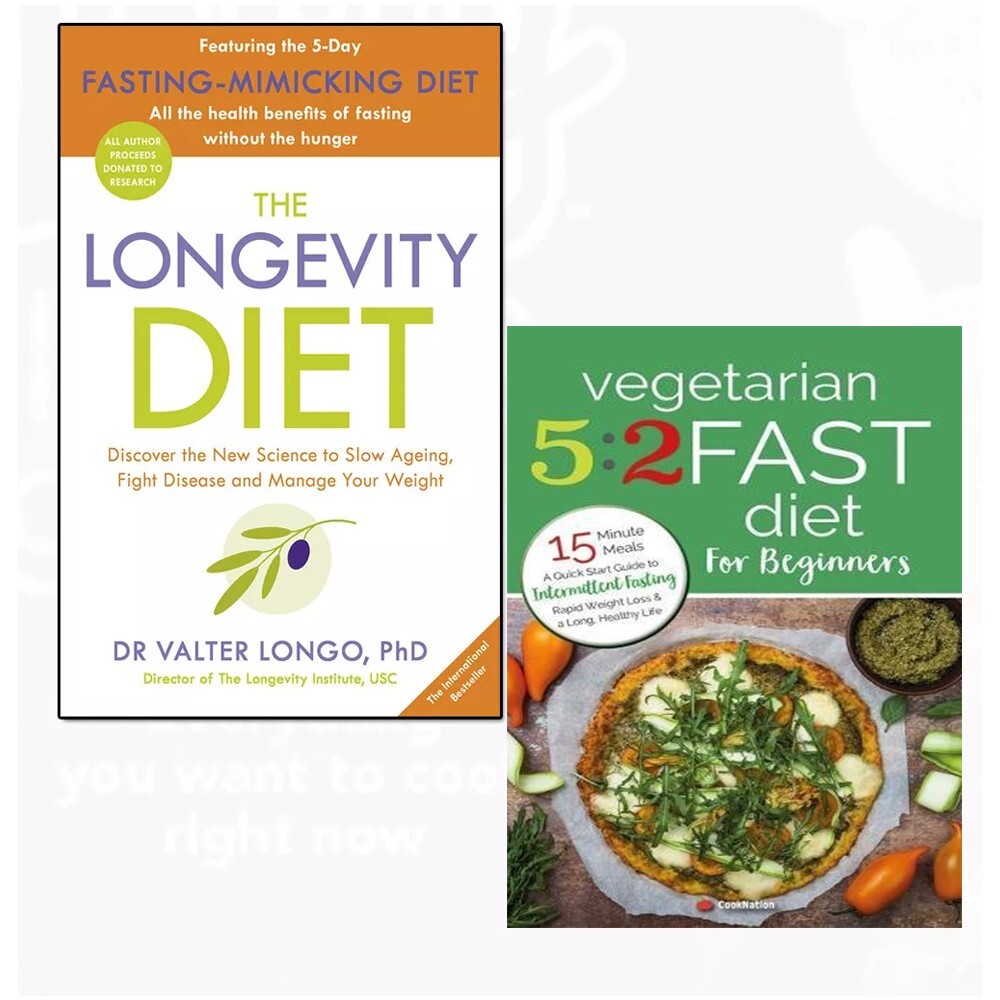 Dr Valter Longo Longevity Diet,Vegetarian 5:2 Fast Diet for Beginner 2 Books Set