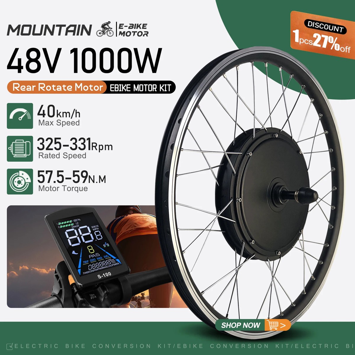 48V 1000W MTB Electric Bike Conversion Kit Rear Wheel Hub Motor Dropout 135mm 48V 1000W MTB Electric Bike Conversion Kit Rear Wheel Hub Motor Dropout 135mm