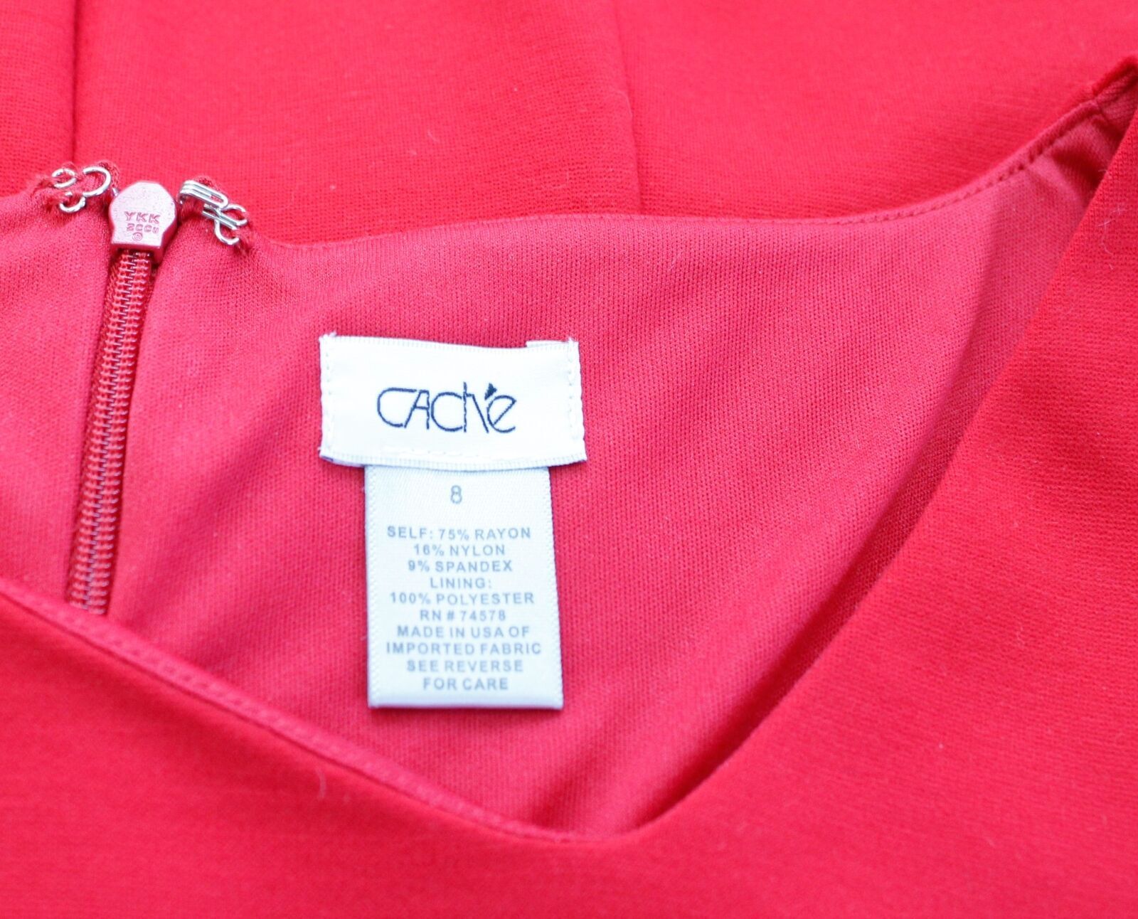 Cache Womens Solid Red Asymmetrical Neckline Ruch… - image 3