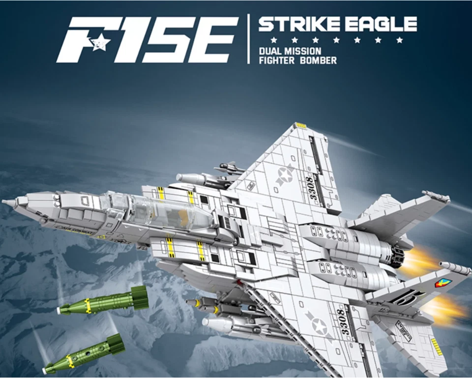 F15E Jet Fighter Plane MOC Military Building Block Brick DIY Model Set Toy F-15E - Image 3 of 4
