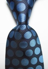 New Classic Dot Dark Blue Light Blue JACQUARD WOVEN Silk Men's Tie Necktie