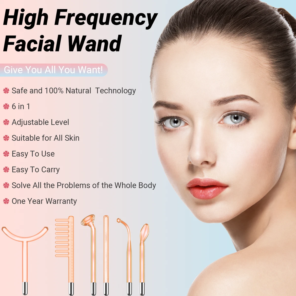 TUMAKOU Portable High Frequency Facial Wand Machine with 6