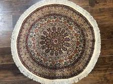 Round Silk Rug 3x3 Extremely Fine 580 KPSI Handmade Silk on Silk