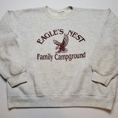 Vtg Eagle's Nest Family Campground Sweatshirt Mens L Crewneck Camper Gray A85